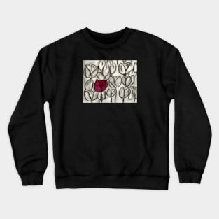 Red Tulip on Black and White Crewneck Sweatshirt